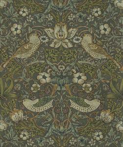Metervara Vilja, William Morris inspirerat mönster Strawberry Thief, grön