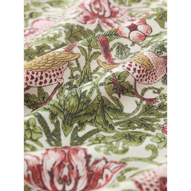 Gardinlängd Vilja, William Morris inspirerat mönster, Strawberry Thief, Stl. 2 st 130x250 cm. mossa/röd