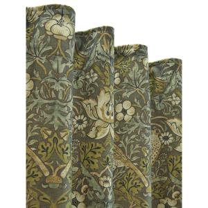 Gardinlängd Vilja, William Morris inspirerat mönster, Strawberry Thief, Stl. 2 st 130x250 cm. grön