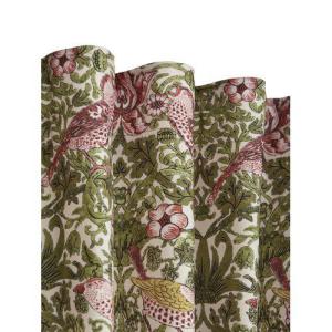 Gardinlängd Vilja, William Morris inspirerat mönster, Strawberry Thief, Stl. 2 st 130x250 cm. mossa/röd