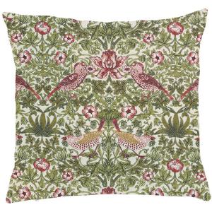 Kuddfodral Vilja, William Morris inspirerat mönster "Strawberry Thief", mossa/röd