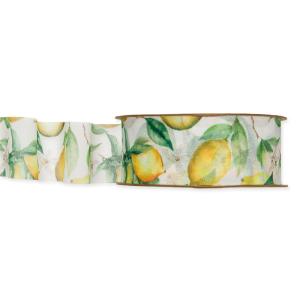 Textilband CITRONER i chiffon med gula citroner, bredd 40mm