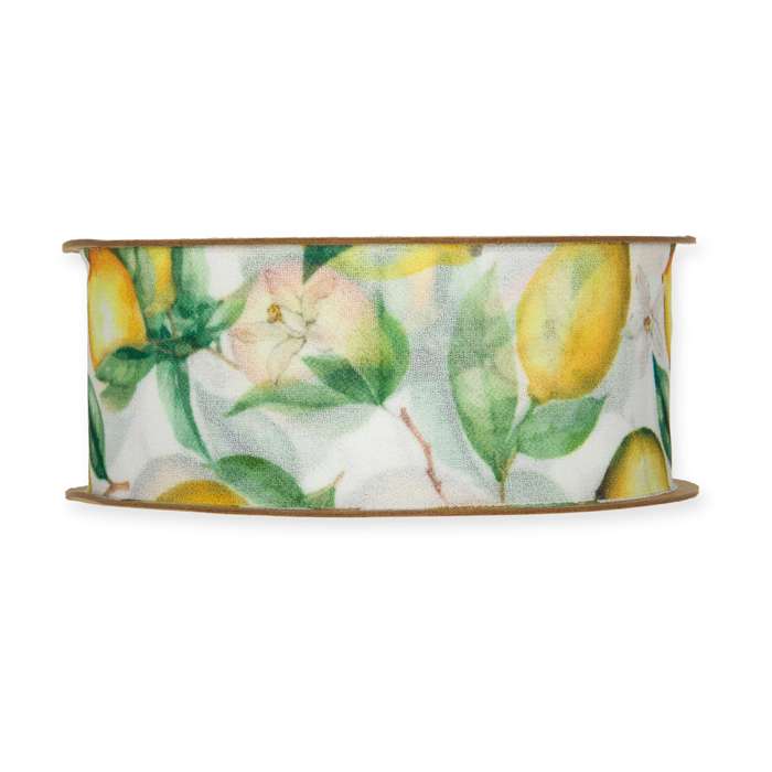 Textilband CITRONER i chiffon med gula citroner, bredd 40mm