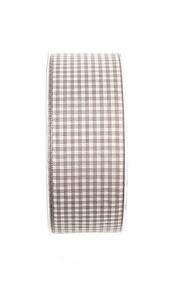 Textilband RUTIGT GINGHAM bredd 25mm, grå/vit