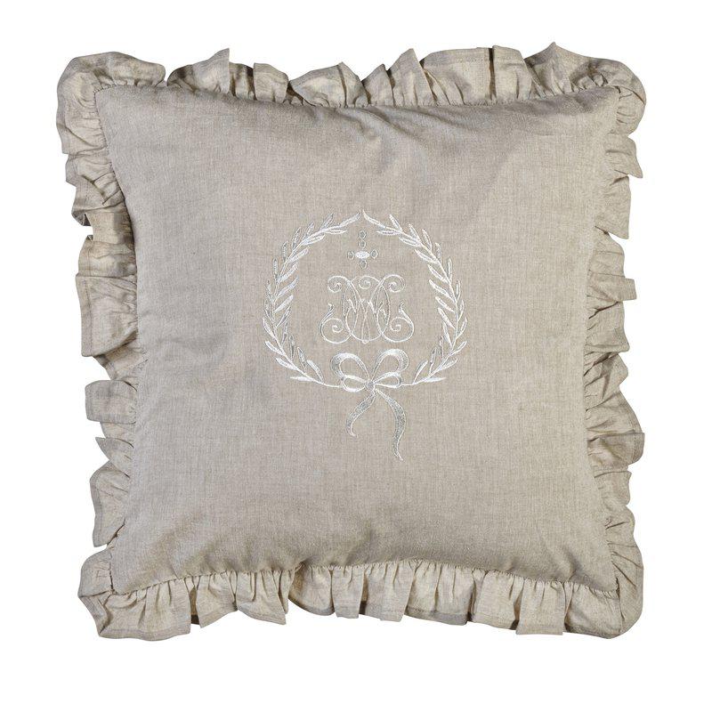 Kuddfodral EMMY, 45x45cm, broderat monogram, linnefärg