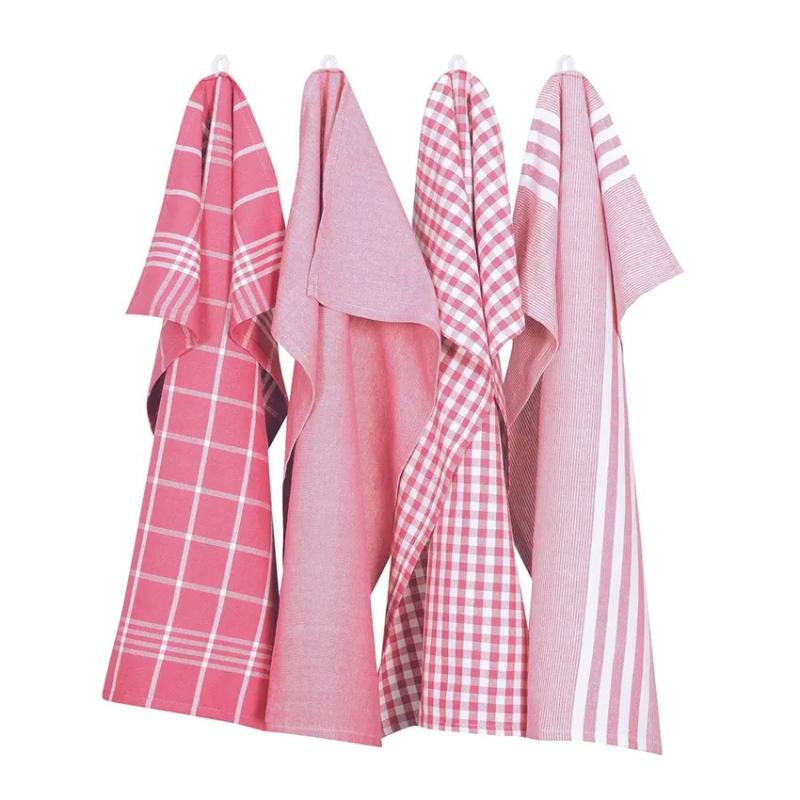 Kökshanddukar RECYCLE, 4-pack, Stl. 50x70 cm, hallonrosa, vit