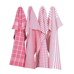 Kökshanddukar RECYCLE, 4-pack, Stl. 50x70 cm, hallonrosa, vit