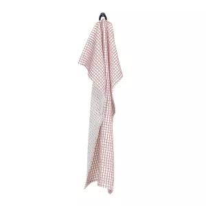 Kökshandduk FREDDY, återvunnen bomull, rutig. Beige/mörkröd