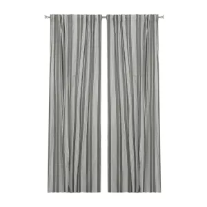 Gardinlängd HAMPUS återvunnet material, klassiskt randig. Olivgrön/linne