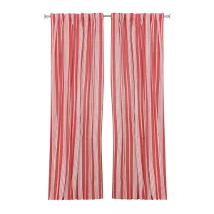 Gardinlängd HAMPUS återvunnet material, klassiskt randig. Mörkröd/linne