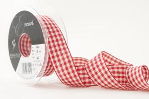 Textilband RUTIGT GINGHAM, finns i tre olika bredder, röd/beige