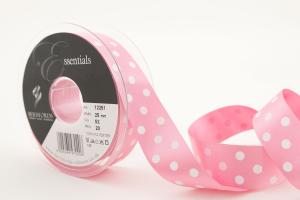 Textilband POLKA DOT, prickigt satinband i två olika bredder, rosa