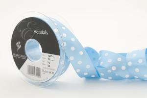 Textilband POLKA DOT, prickigt satinband i två olika bredder, ljusblå