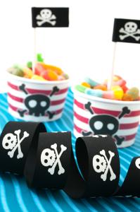 Textilband Halloween svart med dödskallar