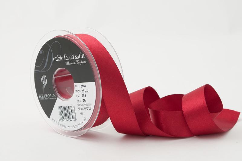 Textilband Satin, enfärgat i flera bredder engelskt röd