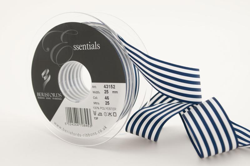 Textilband STRIPED, randigt satinband i tre olika bredder, marinblå