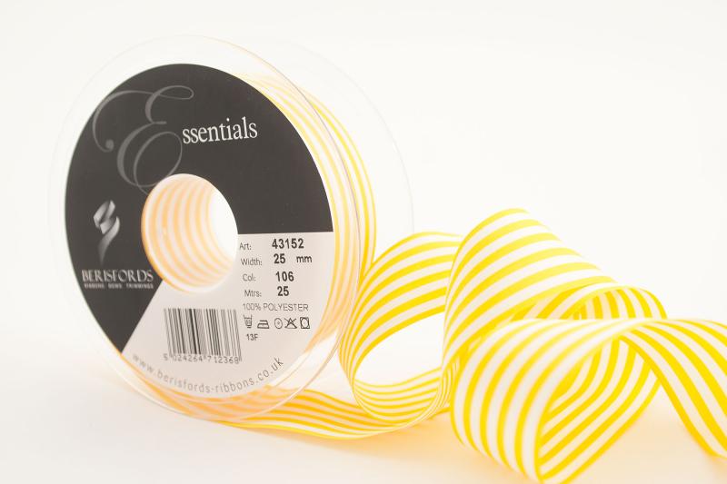 Textilband STRIPED, randigt satinband i tre olika bredder, citron gul