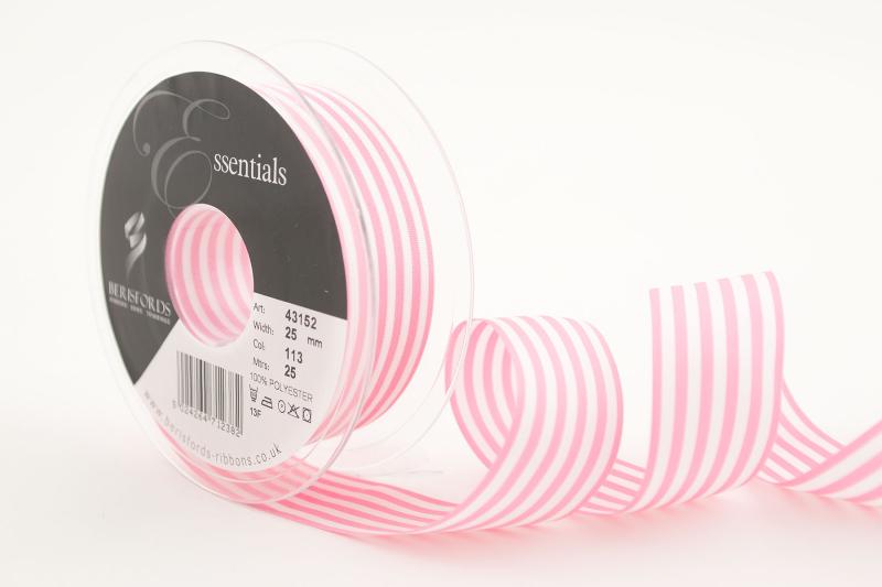 Textilband STRIPED, randigt satinband i tre olika bredder, rosa