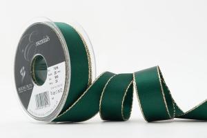 Textilband, GOLD, flera bredder, satinband med guldkant, grön