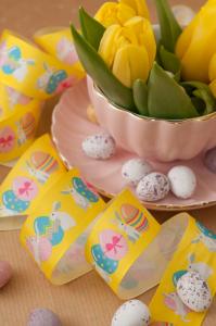 Påskband EASTER BUNNY, med påskägg och harar, bredd 25 mm