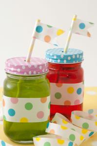 Textilband, DOTTY, Bredd 15mm, prickar i blått, gult, grönt, rosa, aprikos