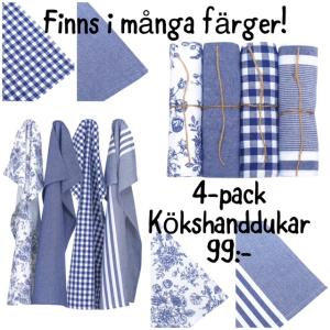 Kökshanddukar RECYCLE LINNEA, mix i 4-pack, blått och vitt