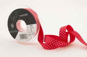 Textilband MICRO DOT, småprickigt satinband i två olika bredder, röd