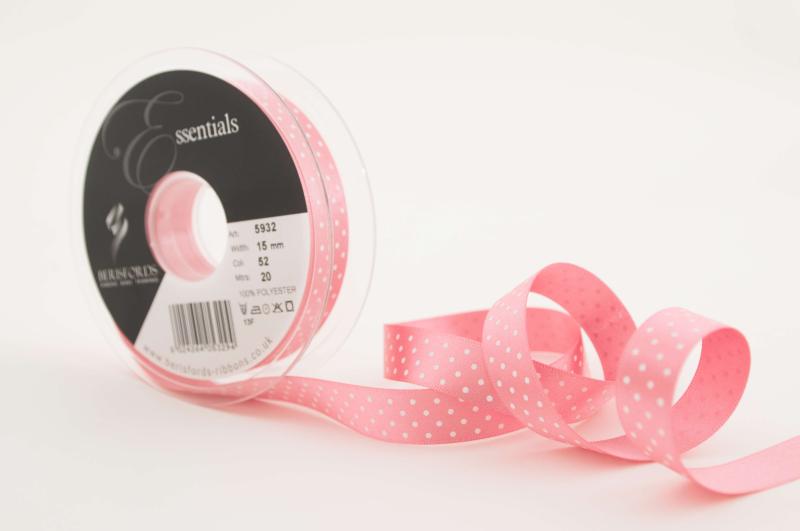 Textilband MICRO DOT, småprickigt satinband i två olika bredder, rosa
