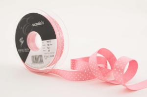 Textilband MICRO DOT, småprickigt satinband i två olika bredder, rosa