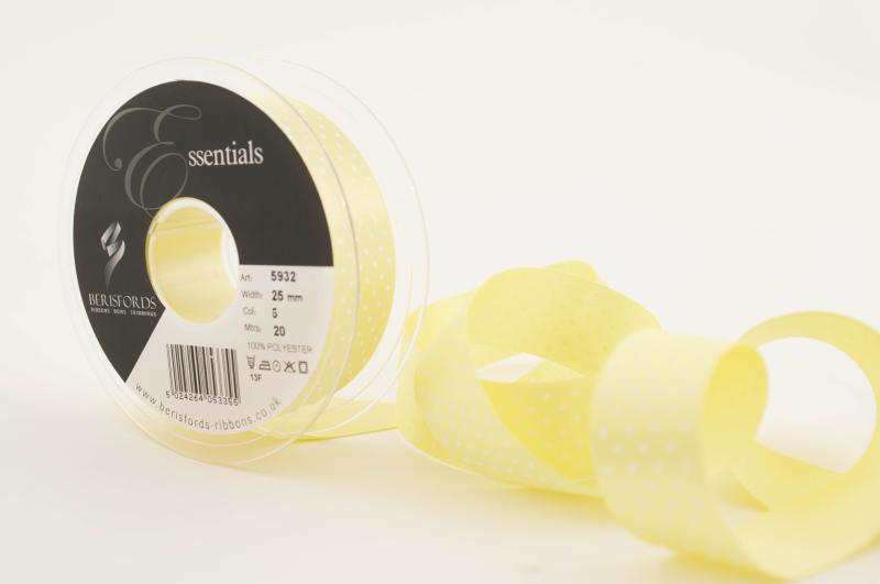 Textilband MICRO DOT, småprickigt satinband i två olika bredder, citron gul