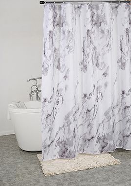 Duschdraperi, marmormönstrat, vit bottenfärg med grått mönster
