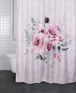 Duschdraperi Evelyn, stora blommor i digitaltryck, rosa