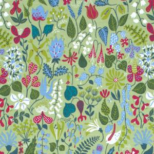 Tyg på metervara, mönster HERBARIUM av Stig Lindberg, grön botten