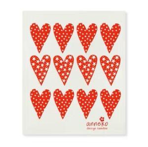 Gåvoset HJÄRTAN, Kökshandduk i linne och disktrasa med röda Hjärtan