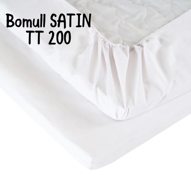 Dra-på-lakan i enfärgad bomull SATIN i tre storlekar, trådtäthet 200 i vitt