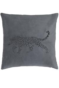 Kuddfodral i sammet med broderad jaguar, grå