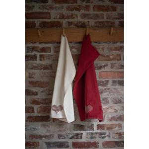 Kökshandduk Tyra, med charmigt broderat hjärta. Återvunnet material. Offwhite