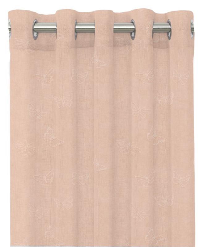 Öljettlängd Papillon, vacker gardin med broderade fjärila, rosa/rosa