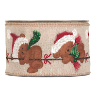 Textilband Nalle med tomteluva 63mm, beige