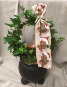 Textilband Nalle med tomteluva 63mm, beige