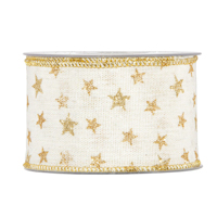Textilband STJÄRNA med guldstjärnor, 63mm, vit botten