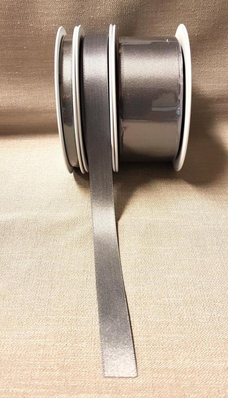 Textilband Satin, enfärgat i flera bredder, grå