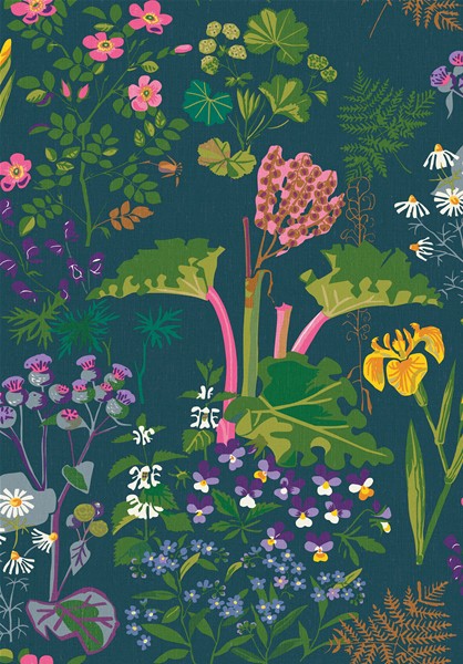 Tapet Rabarber, Scandinavian Designers II, rabarber och andra växter, multi-grön