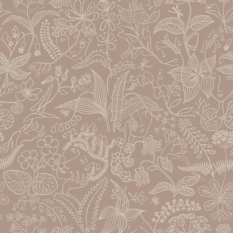 Tapet Grazia, Scandinavian Designers III, ljust beigerosa stiliserade blommor och blad på brunrosa botten