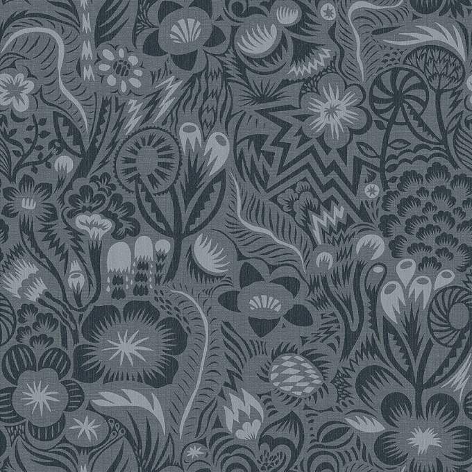 Tapet Pangsurr, Swedish Designers, monokromt lekfullt mönster i gråblåa toner