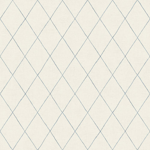 Tapet Ruben, Morgongåva, trellismönster i blått, vit botten