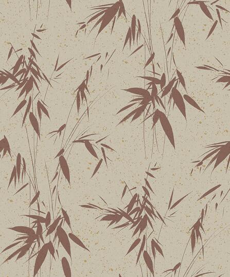 Tapet Ink Bamboo ,Eastern Simplicity, bambustjälkar mot melerad bakgrund, beige-roströd