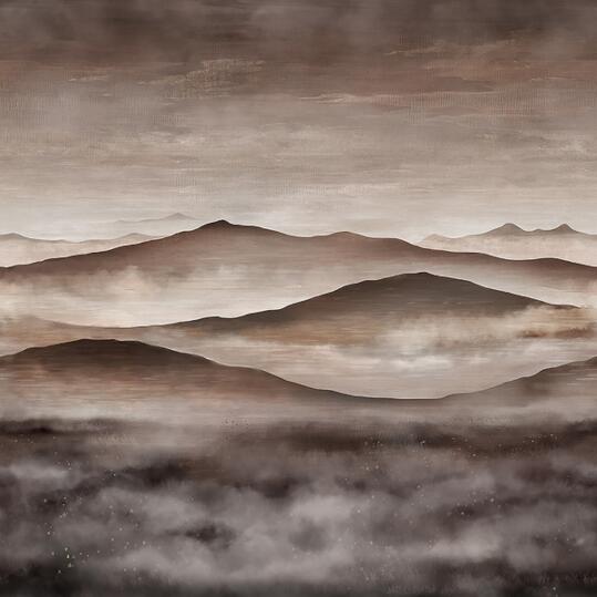 Tapet Twilight Landscape, Eastern Simplicity, fondtapet, berglandskap, beige-brun