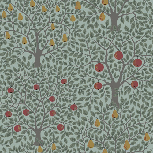 Tapet Pomona, Apelviken, äpple-/päronträd, grön/ockra/rost
