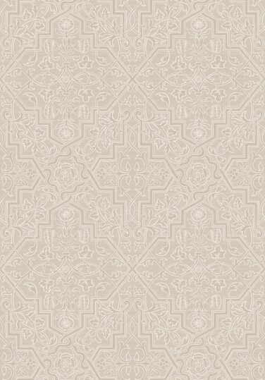 Tapet Rosenvinge, Anno, sirligt detaljrikt mönster i vitt mot gråbrun botten